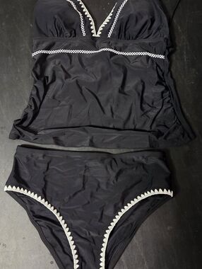 Black Two-Piece Swim Tankini with White Trim